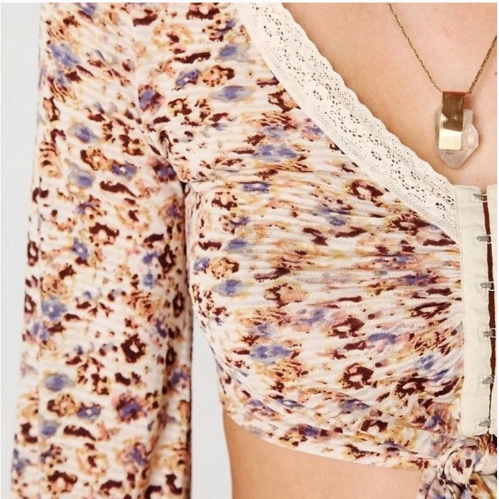 Free People Bell Sleeve Floral Crop Top